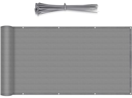 Sekey Balkon Sichtschutz Balkonabdeckung HDPE 220 g/m², 120x500cm, Leicht Transparent Wind- und UV-Schutz Wetterfest, mit Ösen, Nylon Kabelbinder, Hellgrau