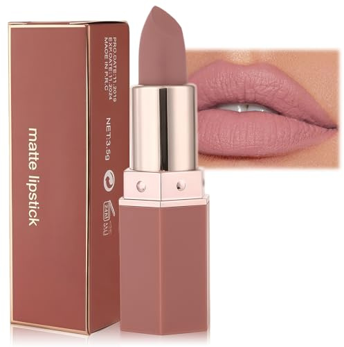 Nude Lipstick, Velvet Lip Gloss Stain - Long Lasting & Hydrating Matte Lipstick with High Pigment, Non-Transfer Formula in Neutral Hot Pink Shade, Smooth Feel Perfect for Women (03 Nude)