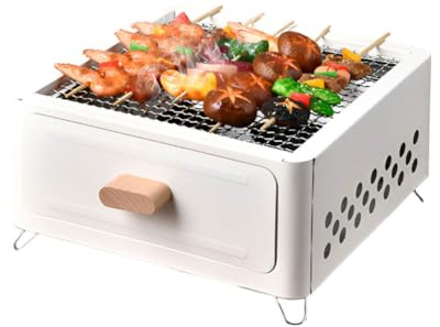 Tragbarer Holzkohlegrill-Smoker – Tisch-Kochwerkzeug für den Außenbereich, für Camping, Zuhause und Partys – weiß, perfekt für Grillliebhaber