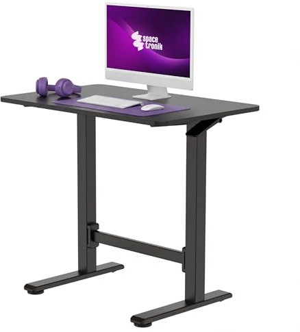 Spacetronik Höhenverstellbarer Schreibtisch Manuell 80x50 cm | Gasfeder Pneumatisch, Sitz-Steh-Tisch ohne Strom, Mobiler Laptoptisch mit Rollen, Stehpult 70-115 cm, Schwarz