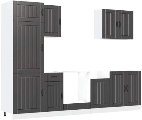 Roanoer 7-TLG. Küchenschrank-Set Lucca, Einbauküche ohne Arbeitsplatte, Küchenzeile mit Spülenunterschrank, Ofenschrank & Hängeschränken, Schwarz, Holzwerkstoff Küchenmöbel Set