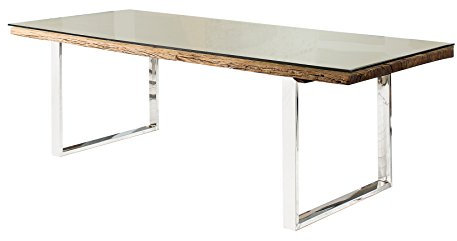 invicta INTERIOR Massiver Esstisch Barracuda antik Teak Holz mit Stahl Kufenfüßen 200cm inkl. Glasplatte Holztisch Küchentisch