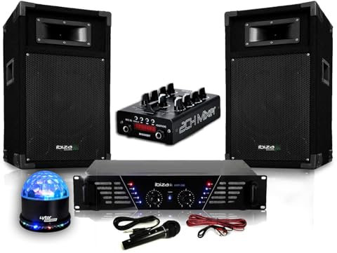 Pack Sono DJ-MIX500-BT ampli + enceintes 500W + Table de mixage USB Bluetooth + SUNMAGIC LED RVB