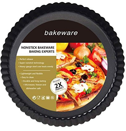 Tart and Quiche -Bandeja de 22,86 cm para hornear antiadherente y de liberación rápida con revestimiento de fondo suelto para tartas, tarta, bandeja redonda para quiche.
