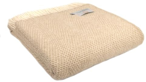 Tweedmill Textiles Überwurf aus 100% Reiner Schurwolle, Bienenstock, Haferflocken, 150 x 180 cm, Beige