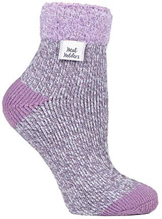 HEAT HOLDERS - Ladies Thick Soft Cute Fleece Lined Low Cut Ankle Winter Thermal Sleep Socks (4-8 uk, Grey (S Feather))