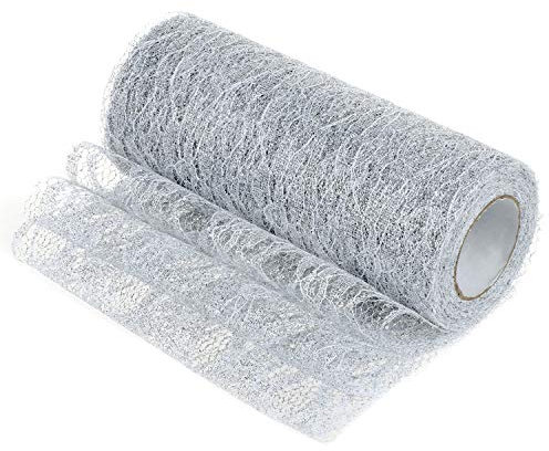 TsunNee Glitter Lace Roll Tischläufer, Stuhlschärpe, Tutu Material, Spitzenschleife für Hochzeitsstuhl Tischdekoration, 15cm x 9,1m, Silber