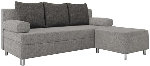 Mirjan24 Schlafsofa Dover, Sofa mit Bettkasten und Schlaffunktion, Bettsofa, Farbauswahl, Schlafcouch mit Chromfüße, Couch, Couchgarnitur (Schlafsofa mit Polsterhocker, Lux 05 + Lux 06)
