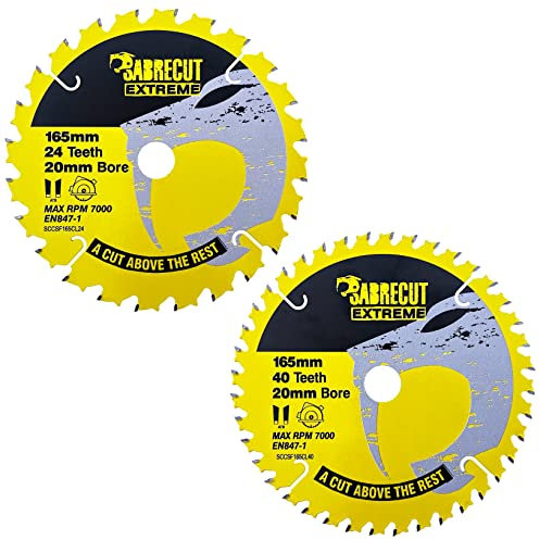 2 lame per sega circolare a batteria SCCSFK165CL SabreCut 165 mm 24 denti e 40 denti x 20 mm alesaggio compatibile con Dewalt Bosch Makita e molti altri