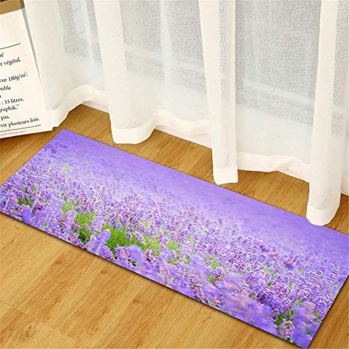 WGOO Carpet Küchenmatten Anti-Rutsch waschbar Innenbereich Teppiche Küchenteppich Küchenläufer Matte Set,Wunderschöner Badteppich Mit Lavendel-Präriedruck Und Einer Dicke Von 7MM,60X180CM