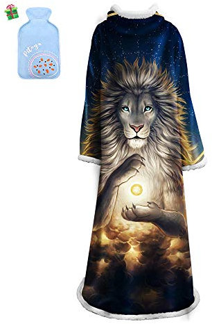 Morbuy Wearable Decke Mit Ärmeln Arme, Super Soft Warm Comfy Plüsch Ärmeln, TV Lazy Robe Decke Für Erwachsene Frauen Männer - Wolf Tiger 127cm x 178 cm (127cm x 178cm,Löwe)
