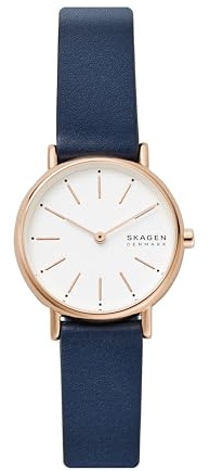 Skagen Women's Signatur Lille Two-Hand Rose Gold Stainless Steel and Blue Leather Band Watch (Model: SKW2838)