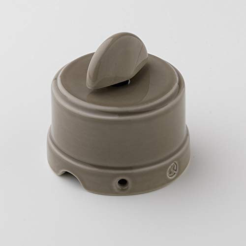 KLARTEXT - Pulsante per Relè a rotazione BELLE ÉPOQUE in stile vintage per installazione con cavo tessile, in pregiata porcellana artigianale, colore tortora lucido