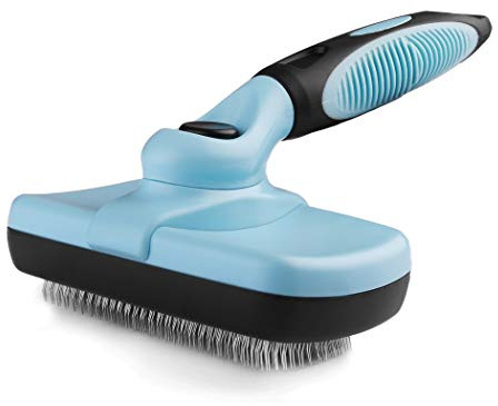 Pets First Self-Cleaning Slicker Brush for Dogs and Cats - Retractable Design for Quick Pet Fur Removal, Fine Bristles to Detangle and Massage
