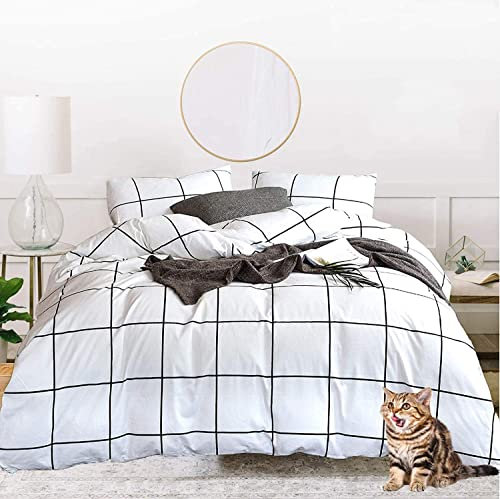 Jumeey Housse de couette noire et blanche à carreaux pour lit simple, parure de lit pour garçons et filles, housse de couette à carreaux blancs pour adolescents, housse de couette simple à carreaux de