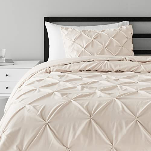 Amazon Basics Bettwäsche-Set mit Quetschfalten Tröster Twin/TwinXL beige