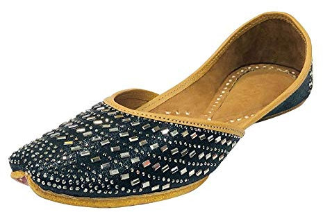 Step n Style Punjabi Jutti für Damen, Hochzeit, Sandalen, Brautschmuck, Partyschuhe, indische Schuhe, flach, Mojari, Schwarz (schwarz), 37 EU