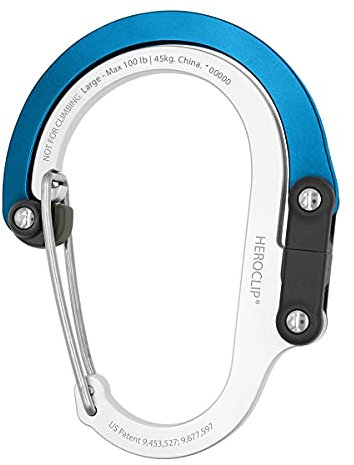 GEAR AID HEROCLIP Carabiner Clip and Hook (Large) for Camping, Backpack, Organization, and Garage, Blue Steel
