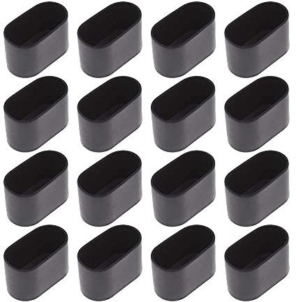 Torlia 16pcs Stuhlbeinkappe Stuhlbeinschutz Bodenschutz Fußkappen für Gartenstühle Klappsessel Ovalrohr, aus Kunststoff-Schwarz_16 teile / 25x50mm