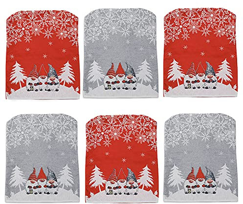 Yeekg Weihnachten Stuhlbezug Dekoration, 55, 9 x 45, 7 cm Abnehmbarer Stuhlschutz Slipcovers Bedruckt Muster Stuhl Rückabdeckung für Zuhause, Küche, Party, Restaurant, Rot, Grau, 6 Stück