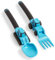 Dinneractive Utensilien-Set für Kinder,Bauthema Kleinkind Gabeln und Löffel, Kleinkind Utensilien,2-teiliges Set,Blaue Bauutensilien für Kleinkinder,Loader & Traktor Kleinkind Löffel und Gabeln