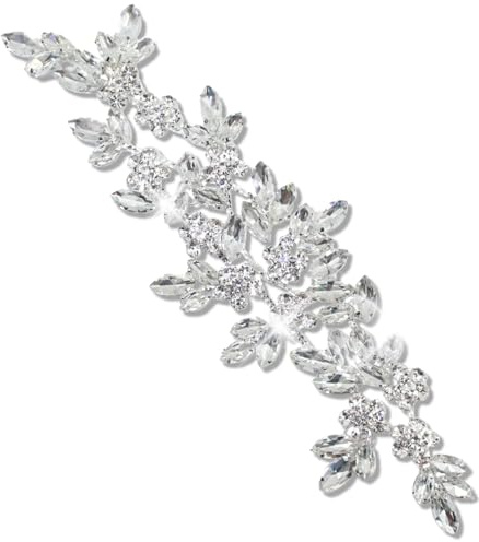 PEARLY JUN Handgefertigte Strass-Applikation Flower Glass Rhinestone Applique Näh-Applikationsaufnäher mit Kristallen Strass-Applikation für Brautkleid DIY-Taschen Dekoration für Kleider handnähte