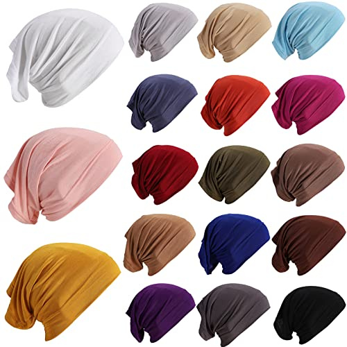 18 Stück Hijab Untermütze Schal Hijab Cap Unisex Dreadlock Cap Turbans Damen Stretch Unterkappen Einfarbig Unterschal Damen, Dunkle Farbe, Einheitsgröße