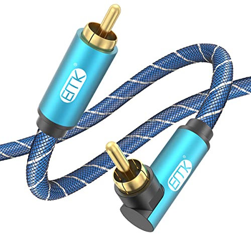 EMK 90 Grados Cable para Subwoofer Cable RCA ángulo Recto Cables Cinch Digital Macho a Macho Chapado en Oro Cables Coaxial para Subwoofer, Altavoz, TV, DVD (1 m)