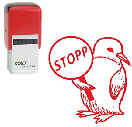 Lehrerstempel Stopp - Automatikstempel inkl. Stempelkissen rot - Kinder Motivstempel Pinguin Stempel Schule - 24 x 24 mm