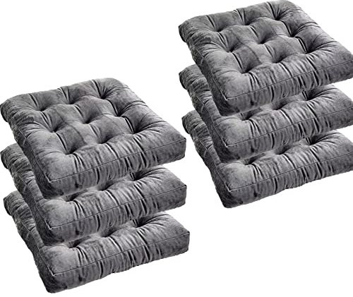 ZIBENE Sitzkissen Auflage Stuhl 6 Set, Stuhlkissen 6er Set Quadrat, 2 StüCk Sitzkissen Esszimmerstuhl Doppelseiten, Verdicken Eckig Sitzkissen KüChenstuhl Anti-Verformung für Alle Jahreszeiten Grau