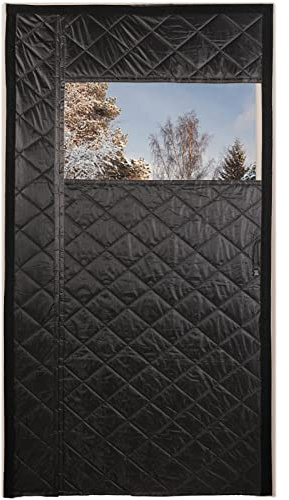 MEEYI Verdickte Baumwoll-türvorhänge Im Winter 160x190cm, Outdoor Haustierfreundlich Panel-Isolierung Oxford mit Fenster Windfang Vorhang Aussen für Garagen - Schwarz