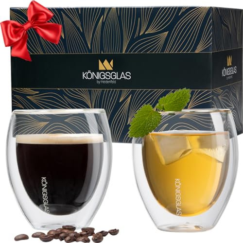 heidenfeld Original Königsglas Crema Gläser Set (2x 250 ml) - Cappuccino Tassen - Doppelwandige Gläser aus Borosilikatglas - Teegläser Set - Hochwertige Thermogläser - Trinkgläser - Teetassen
