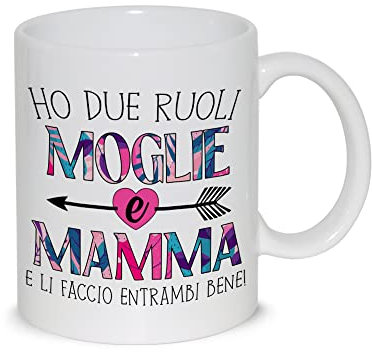 thedifferent Tazza Colazione Latte thè Mug Relax con frase - Ho due ruoli Moglie e Mamma e li faccio entrambi bene - idea regalo festa del Mamma Madre Nonna compleanno natale