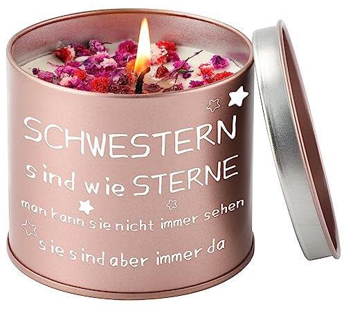 PRSTENLY Schwester Geschenk, Stumpenkerzen Mit Spruch, Geschenke für Schwestern Ostern Geburtstag Hochzeitstag Weihnachten, Geburtstagsgeschenk für Große Schwester, 9OZ