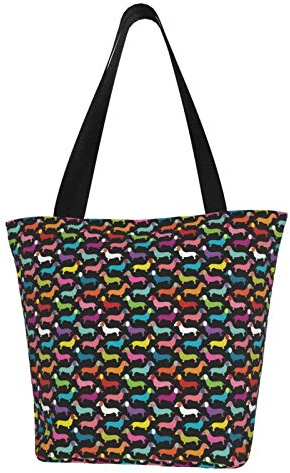 Retro-Hunde-Dackel-Leinen-Tragetasche für Frauen, Reisen, Arbeit, Einkaufen, Lebensmittelgeschäft, Geldbörsen mit Griff oben, große Tragetaschen, wiederverwendbare Handtaschen, Schultertaschen aus Bau