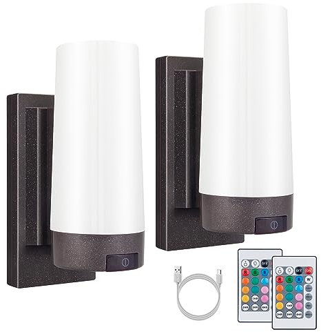BIGMONAT Drahtlose Wandleuchte, Wohnzimmer Hintergrund Wandleuchte, Schlafzimmer Nachttisch Atmosphärenlicht, USB-Aufladung, Fernbedienung Mehrfarbig Einstellbares Nachtlicht, 2-Satz Braun