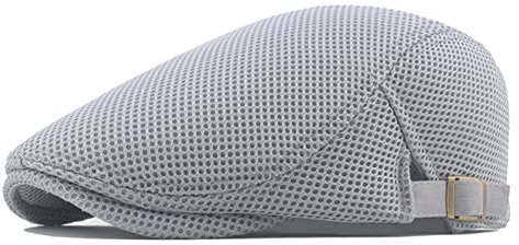 meioro Herren Mesh Schirmmütze, Atmungsaktive Sommer Newsboy Gatsby Barett Cap für Männer und Frauen, Unisex Flache Kappe Driving Schiebermütze Sportmütze Sonnenhut Flat Cap Größe 55cm-60cm (Hellgrau)