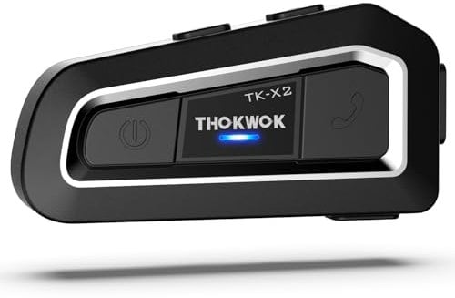 THOKWOK Interfono Moto Bluetooth, TK-X2 Auricolare per Casco Moto 3 Motociclisti, Cuffie per motociclo 1000M Sistema di Comunicazione con Suono Stereo Hi-Fi/DSP&CVC/Radio FM, Universale Motoslitta/ATV