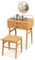 RELAX4LIFE Schminktisch Set mit Hocker, Frisiertisch mit Verstellbarem Spiegel & 2 Schubladen & Aufbewahrungsnische, Kosmetiktisch mit Glas Tischplatte, Make Up Tisch aus Bambus, für Schlafzimmer