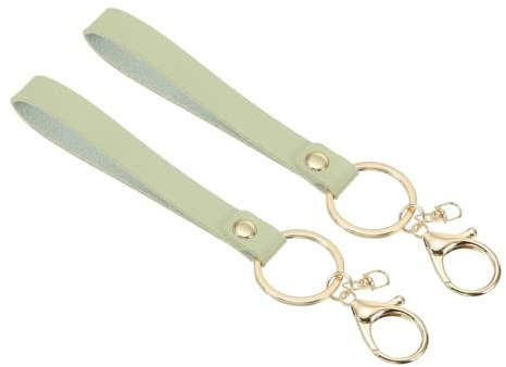 PATIKIL PU Leather Keychain, 2 Pack Key Holder Keyring with Metal Key Ring Anti Lost Lobster Clasp for Men Women,Green
