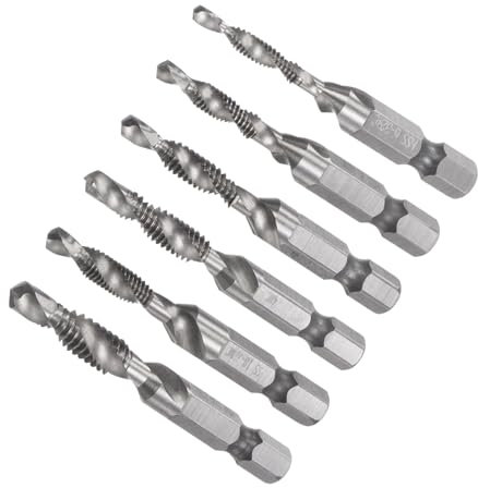 CoCud Foret-Taraud Combiné, Tailles de Filetage 6-32 8-32 10-32 10-24 12-24 1/4-20, Queue de 1/4, Outils en Acier Rapide - (pour Aluminium, Acier Inoxydable, Plastique), 6 Pièces