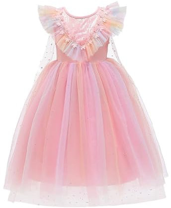 Lito Angels Vestito Costume Abito da Festa di Compleanno Principessa Unicorno con Mantello per Bambina Taglia 2-3 Anni, Rosa