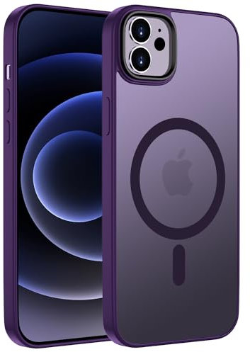KPPIT Magnetic Case for iPhone 12/12 Pro 6.1-Inch,Compatible with MagSafe, Translucent Matte Back Slim Shockproof Phone Cover (Dark Purple)