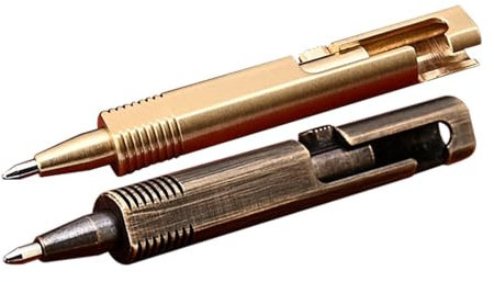 Messing-Kugelschreiber – Kleine Schreibstifte, nachfüllbare Kugel | Kurzer Vintage Journaling-Kugelschreiber, 2 glattes Schreiben, Business-Metall, rostfreie Messingstifte für Zuhause, Schule,