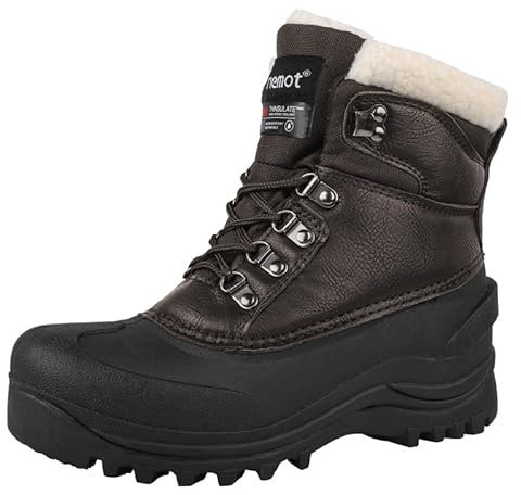 riemot Snow Boots Men's Waterproof Winter Walking Boots Women's Warm Lace Up Fur Lined Snow Shoes for Outdoor Hiking Trekking Dog Walking Fishing Riding Ankle Boots Brown Size 6 UK/39 EU
