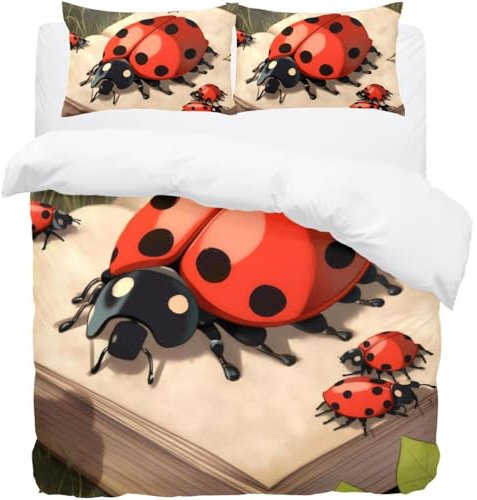 Eslifey Ladybug on the Book Bettwäsche-Set für Einzelbett, weicher Mikrofaser-Bettbezug mit 1 Kissenbezug, Bettwäsche-Set