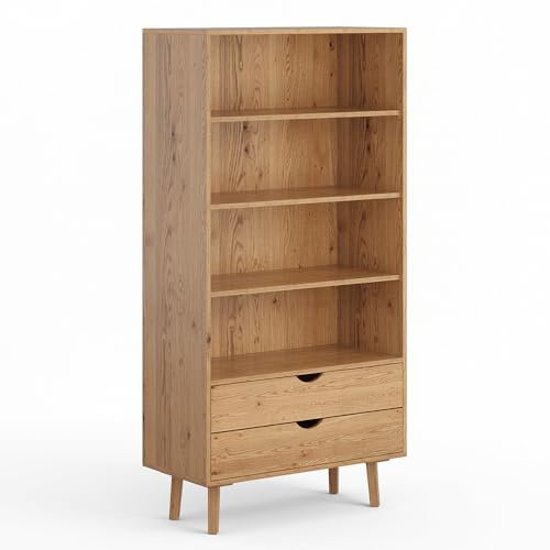 Lomadox Regalschrank Aktenregal Bücherregal Regal mit 2 Schubladen Eiche massiv