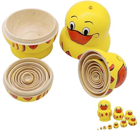 Pipihome Russische Matroschka Puppen Spielzeug Set, 10-teilige Gelbe Matroschka Ente Aus Holz, Russische Matroschka Puppen Für Kinder, Russische Stapelpuppen Tischdekoration Für Schränke, Wohnzimmer