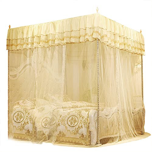WPKD BLUEIY Luxuriöses Prinzessinnen Moskitonetz, DREI Seitliche Öffnungen Himmelbettvorhänge Elegantes Moskitonetz für Bett, Erwachsene, Zuhause, Schlafsaal, Gelb (120 * 200 * 200)
