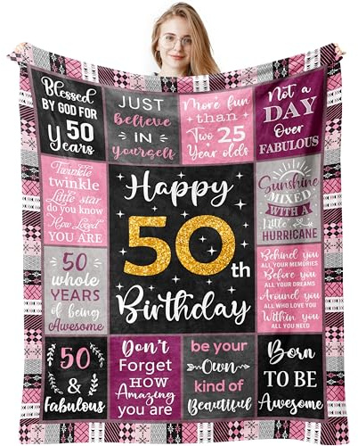 50th Birthday Gifts for Women, 50th Birthday Decorations for Women Blanket 150x130CM, Happy 50th Birthday Gift Ideas for 50 Year Old, Best Gifts 50th Birthday Decorations 1975 Birthday Throw Blanket